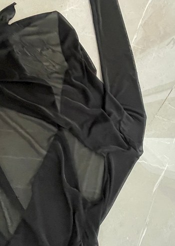 Siyah Uzun Kollu Dökümlü Bolero - Görsel 3