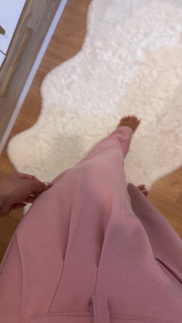 Pembe Pilili Midi Kumaş Pantolon - Görsel 3