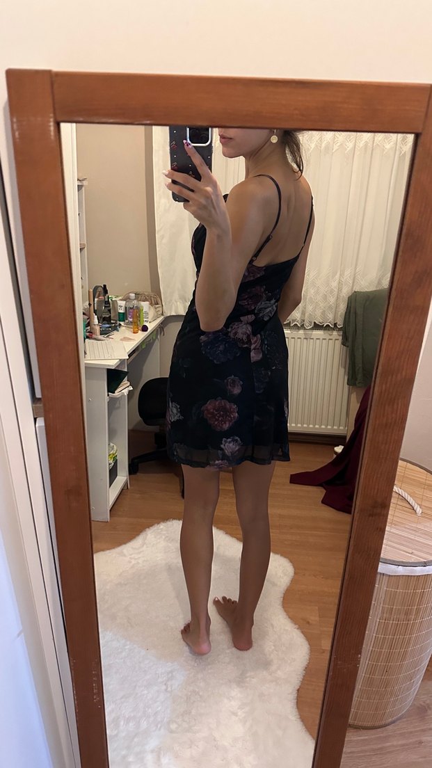 Mor Drapeli Straplez Midi Elbise - Görsel 3