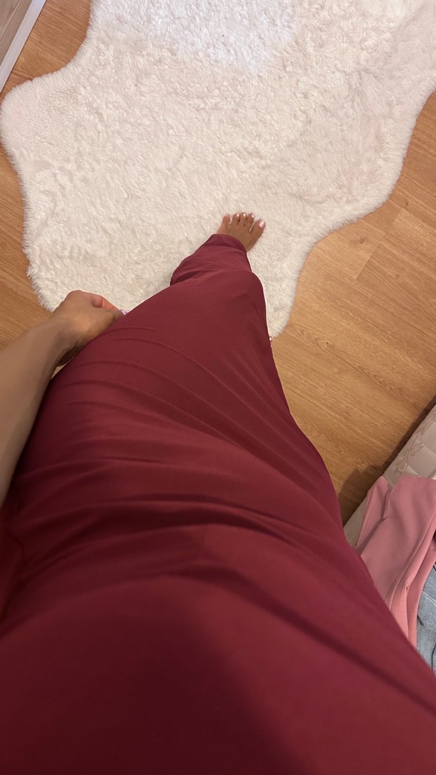 Bordo Drapeli Uzun Straplez Elbise - Görsel 5