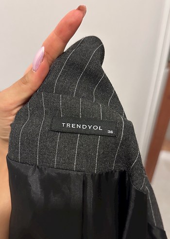 Çizgili Gri Kadın Blazer Ceket - Görsel 4