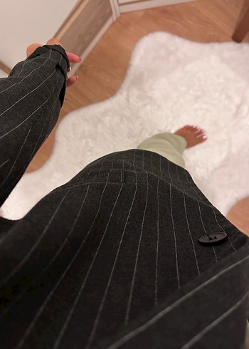 Çizgili Gri Kadın Blazer Ceket - Görsel 3