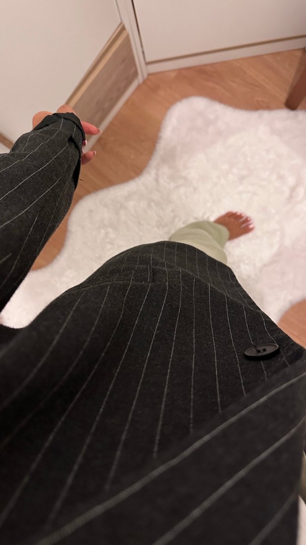 Çizgili Gri Kadın Blazer Ceket - Görsel 3