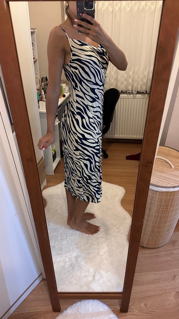 Zebra Desenli Uzun Askılı Elbise - Görsel 2