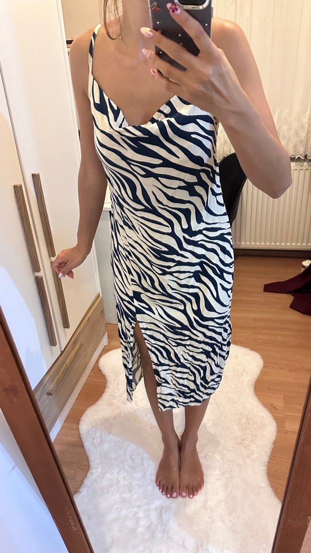 Zebra Desenli Uzun Askılı Elbise - Görsel 5