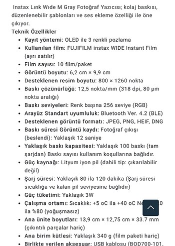 Fujifilm Gri Instax Taşınabilir yazıcı