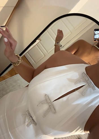 s Beden beyaz Renk Beyaz Midi Halter Mini elbise