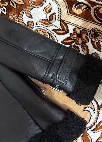 xs Beden siyah Renk Kürk Detaylı Siyah Deri Biker Ceket