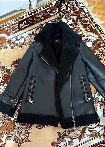Kürk Detaylı Siyah Deri Biker Ceket