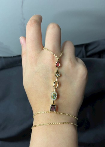Renkli Taş Detaylı Bohem Kadın El Zinciri - Görsel 2
