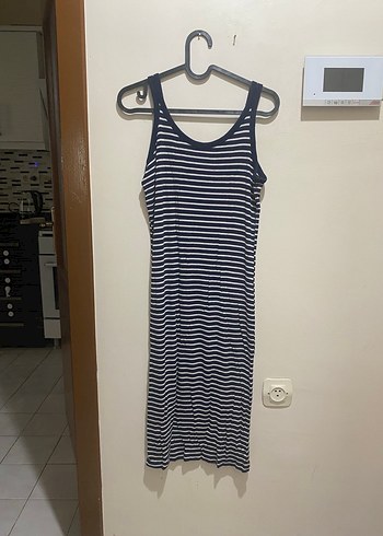 Mango Lacivert Beyaz Cizgili Rahat Elbise