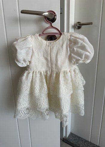 3-6 Ay Beden beyaz Renk Kız Çocuk Beyaz Vintage Dantelli Mini Elbise
