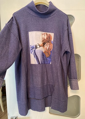 #seçiltunik 
Mor Yüksek Yakalı Örme Sweatshirt - Görsel 4