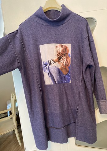 #seçiltunik 
Mor Yüksek Yakalı Örme Sweatshirt - Görsel 3