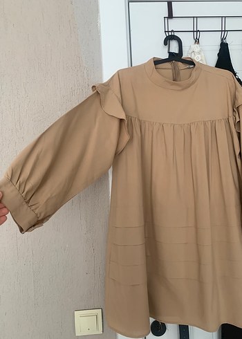 Bej-Kahverengi Uzun Kollu Bol kesim tunik - Görsel 2