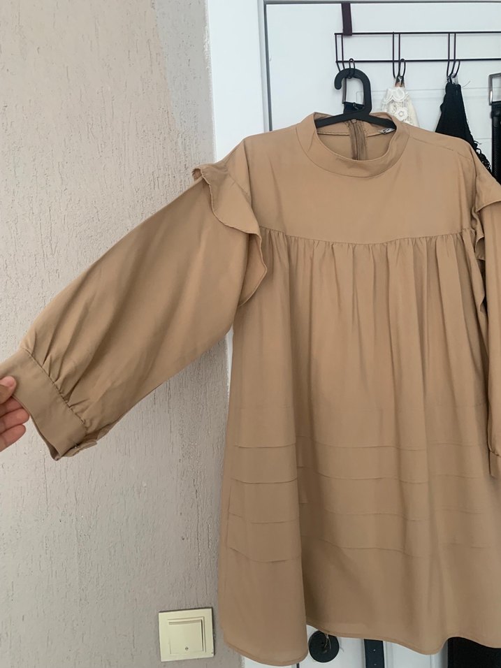 Bej-Kahverengi Uzun Kollu Bol kesim tunik - Görsel 2