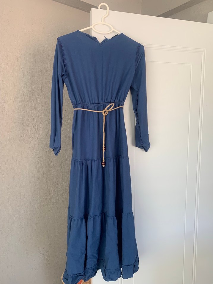 Bohem Mavi Uzun Elbise - Görsel 4