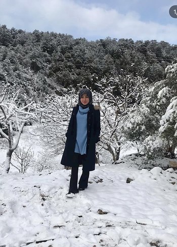 Mavi Boğazlı Salaş Triko Kadın Kazak - Görsel 2