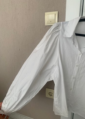 Düğmeli Beyaz Keten Kadın Gömlek - Görsel 2