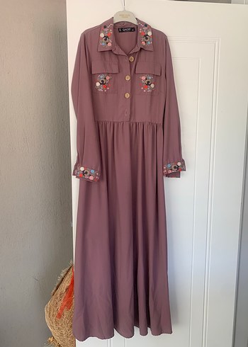 Mor Etnik Desenli Uzun Salaş Elbise - Görsel 2