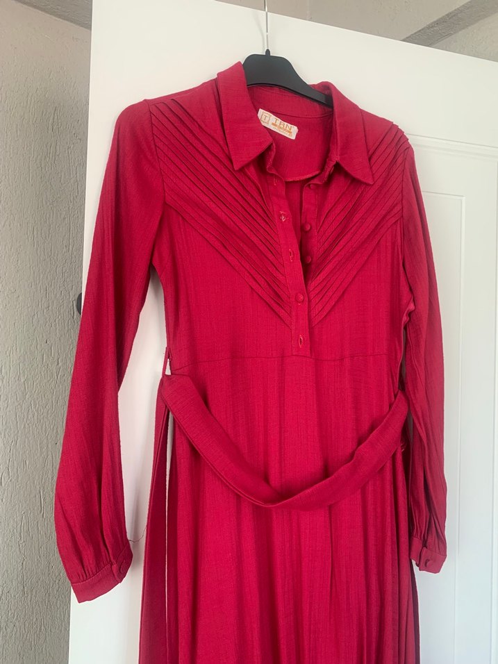 Fuşya Uzun Kollu Piliseli Bohem Elbise - Görsel 2