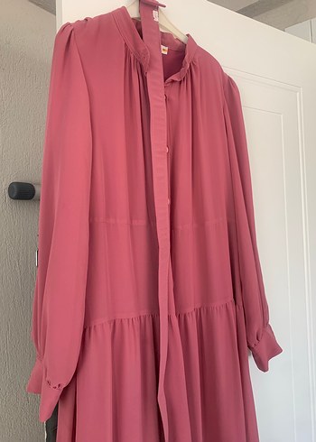 Pembe Uzun Kat Katlı şifon Bohem Elbise - Görsel 4