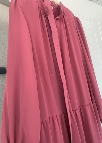 Pembe Uzun Kat Katlı şifon Bohem Elbise - Görsel 3