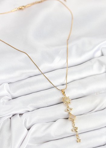 Diğer 316L Çelik Zirkon Taşlı Güneş Ve Ay Enerji Model Gold Renk Kolye