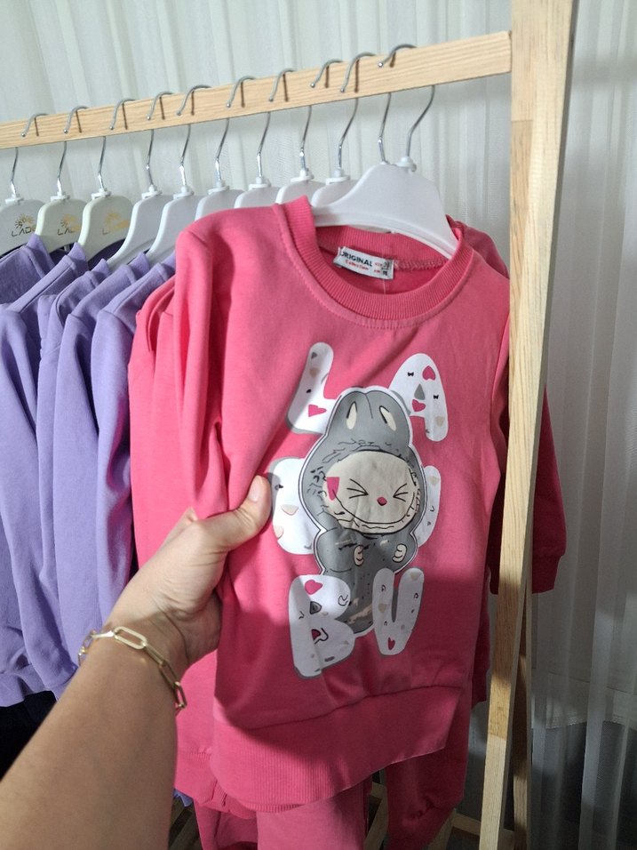 Kız Çocuk Renkli Baskılı Rahat Eşofman Takımı - Görsel 4