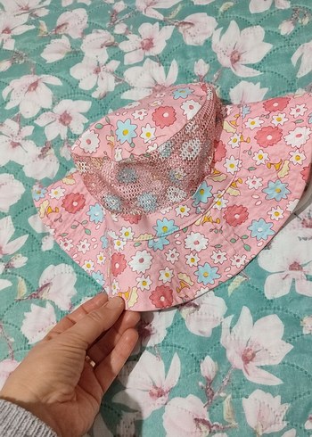 Çiçek Desenli Pembe Bohem Şapka - Görsel 3