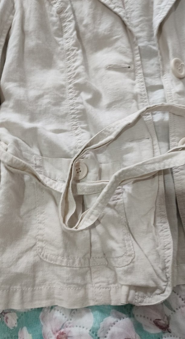 Bej Keten Düğmeli Midi Kadın Ceket - Görsel 3