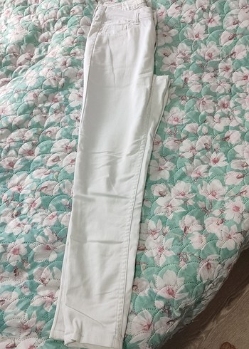Beyaz Pamuklu Normal Boy Kadın Pantolon - Görsel 5