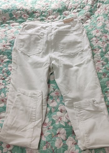 Beyaz Pamuklu Normal Boy Kadın Pantolon - Görsel 4