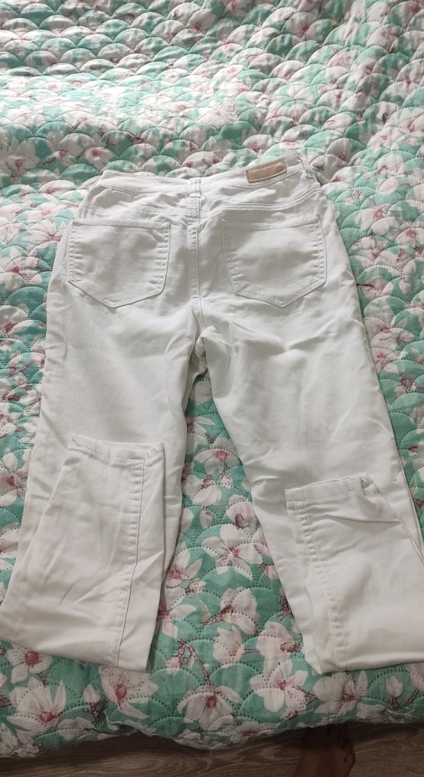 Beyaz Pamuklu Normal Boy Kadın Pantolon - Görsel 4