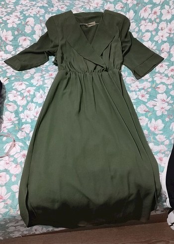 Yeşil V Yaka midi boy Salaş Elbise - Görsel 2