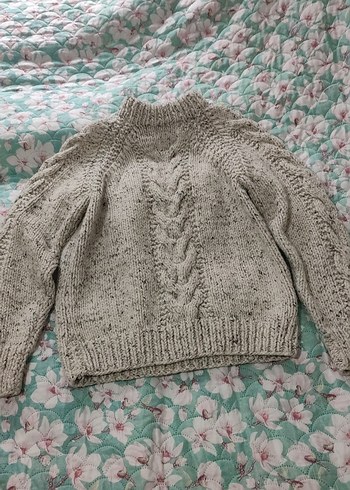 Bohem Tarz Gri Örgü Kazak - Görsel 4