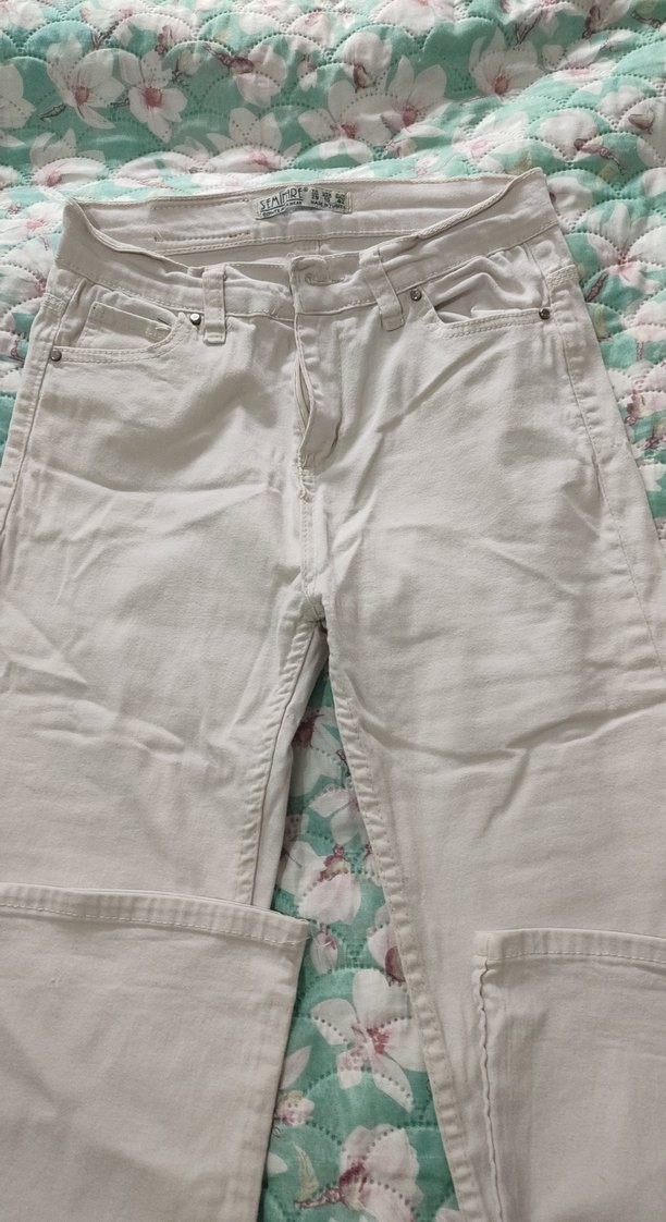 Beyaz Kemerli Bol Kesim Keten Kadın Pantolon - Görsel 2