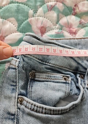 Düğmeli Mavi Midi Boy Kadın Denim Pantolon - Görsel 3