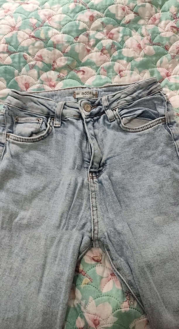 Düğmeli Mavi Midi Boy Kadın Denim Pantolon - Görsel 4
