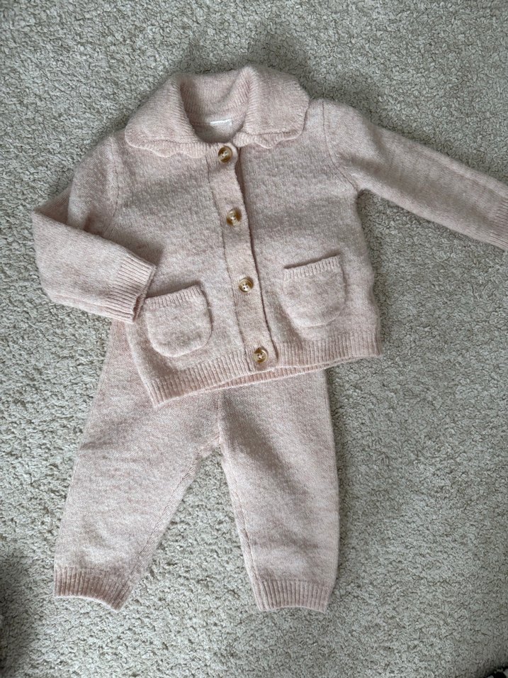 Pastel Pembe Örgü Bebek Kız Takımı - Görsel 2