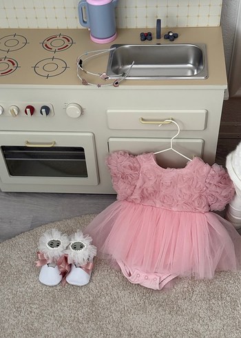 Pembe Fırfırlı Straplez Bebek Elbisesi & şapkası - Görsel 2
