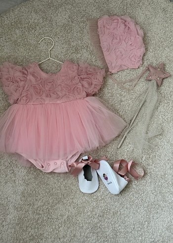 Pembe Fırfırlı Straplez Bebek Elbisesi & şapkası - Görsel 3