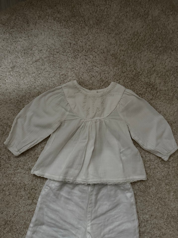 Beyaz Bebek Kız keten takım Dantel Detaylı - Görsel 4