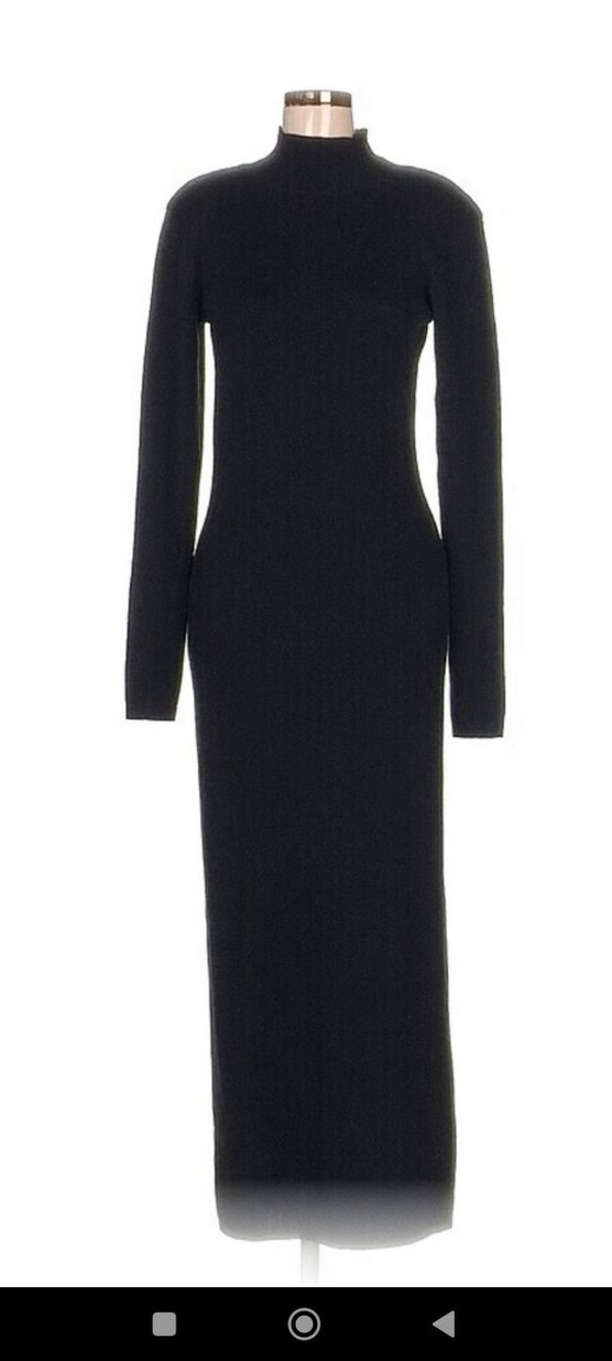 Uzun Siyah Yüksek Yakalı Kadın Elbise - Görsel 4