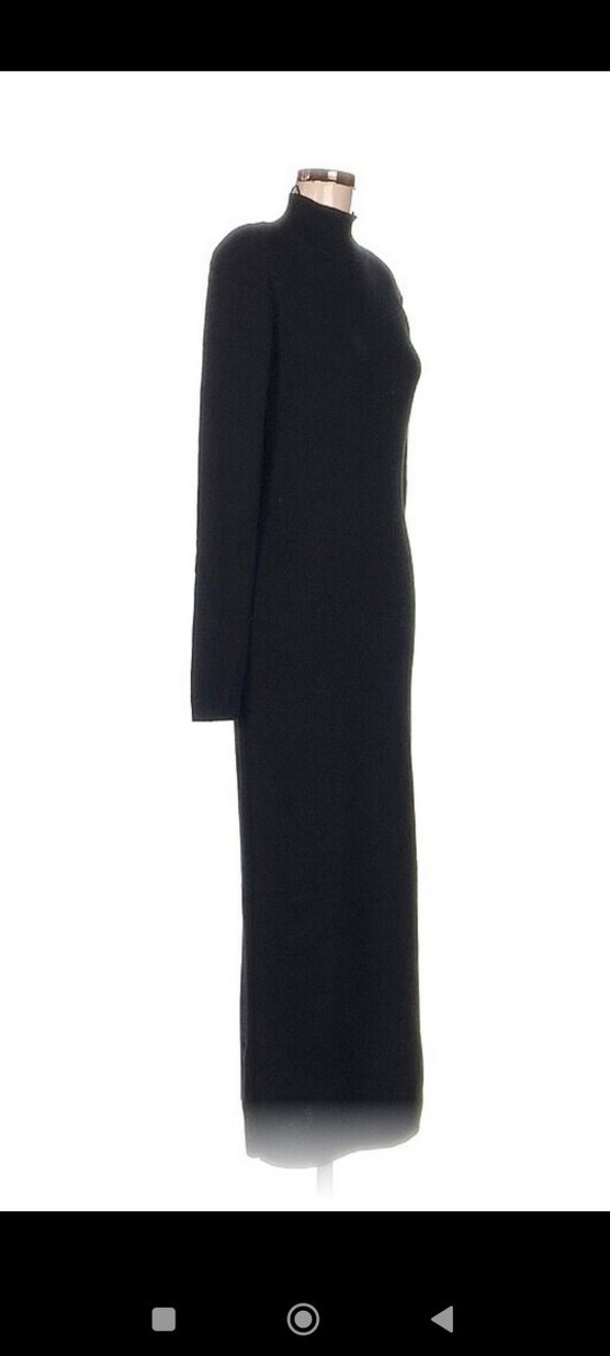 Uzun Siyah Yüksek Yakalı Kadın Elbise - Görsel 3