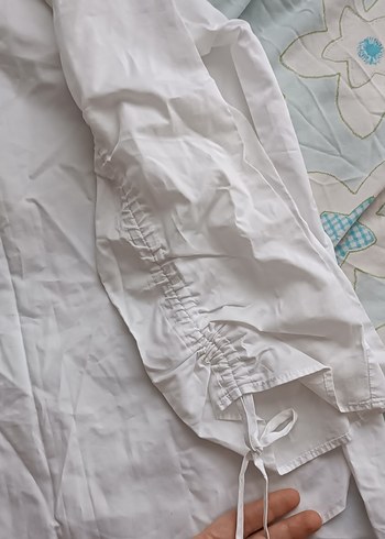 Beyaz Keten Uzun Kollu Bol Kesim Gömlek - Görsel 3