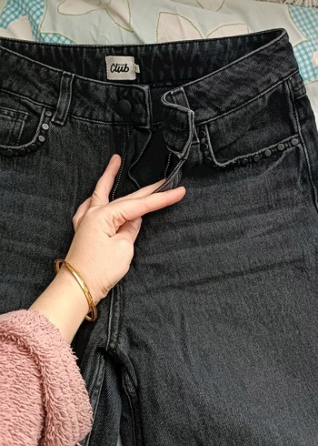 Gri Düğmeli Midi Denim Kadın Jean - Görsel 3
