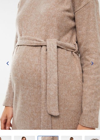 Uzun Kollu Bej Hamile Triko Elbise - Görsel 4