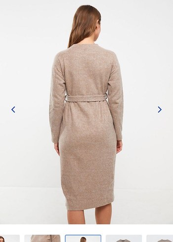 Uzun Kollu Bej Hamile Triko Elbise - Görsel 3