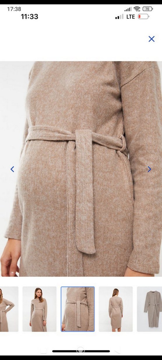 Uzun Kollu Bej Hamile Triko Elbise - Görsel 4